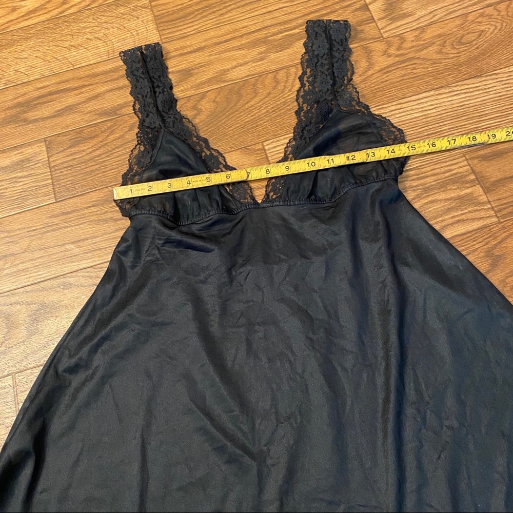 Vintage Ultra Mini Black Babydoll Slip Dress Mini Chemise, Lace Trimmed, Medium - Picture 8 of 9